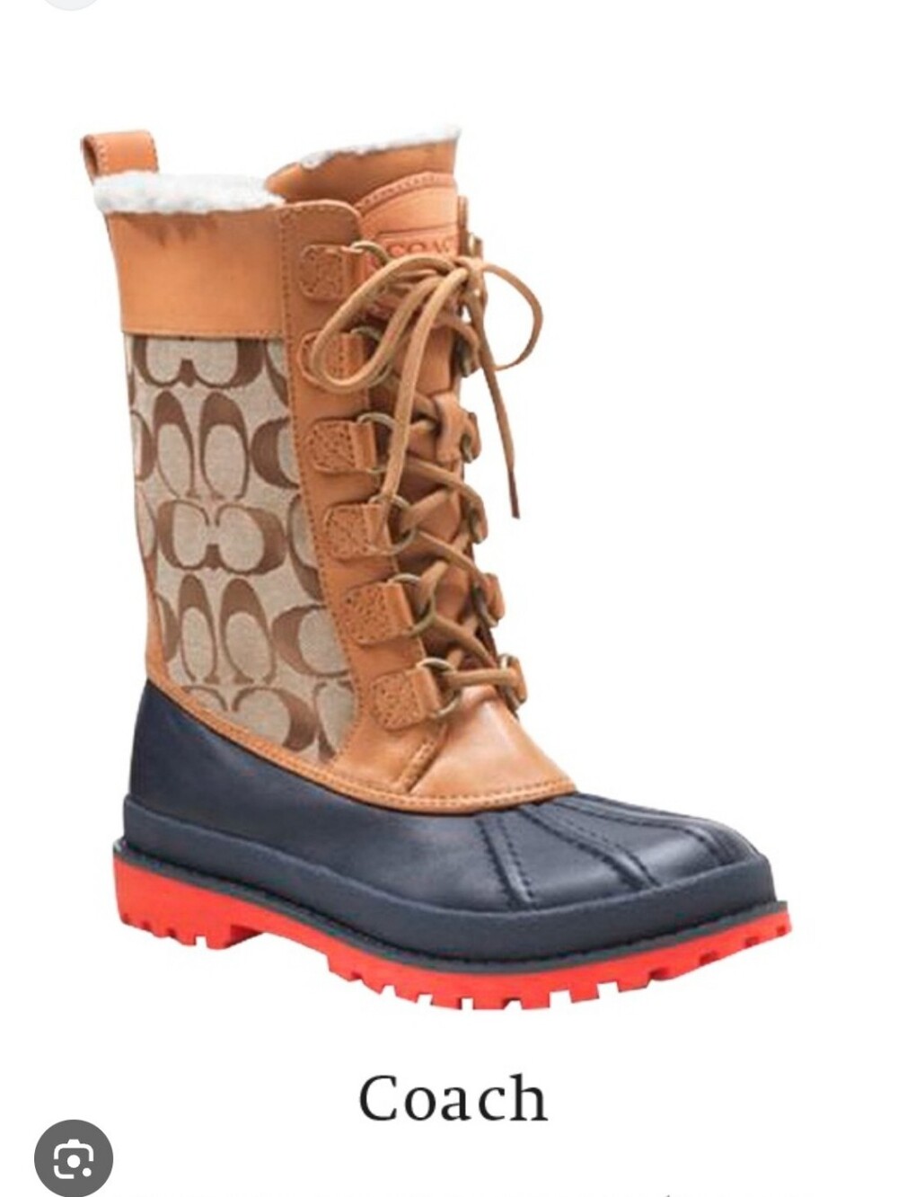 Coach Laura Duck Boots Signature Logo Canvas Leather Womens Size 10